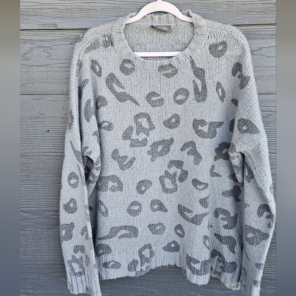 Wooden Ships Gray Leopard Print Mohair Blend Sweater